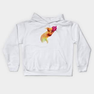 watercolor colourful squirrel drawing smelling flower Kids Hoodie